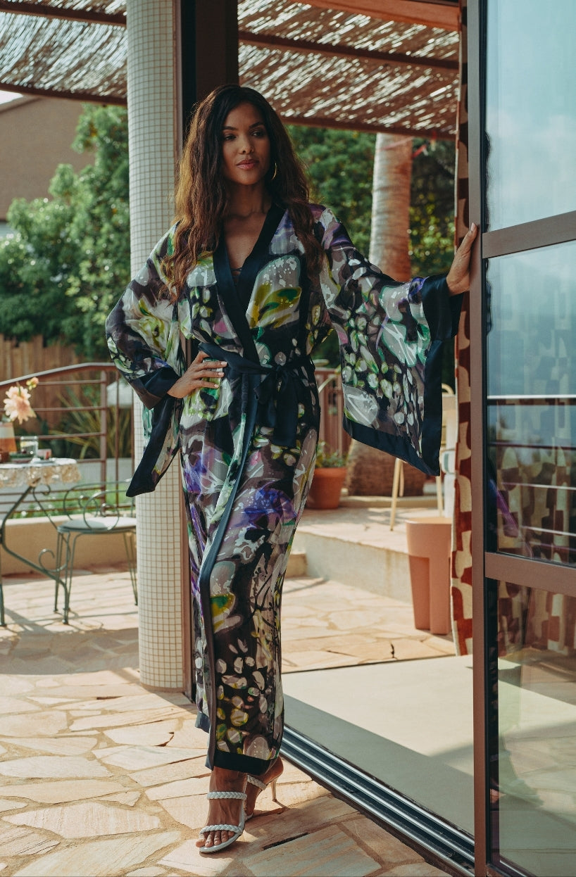 Kimono long en mousseline imprimée Cassiopée
